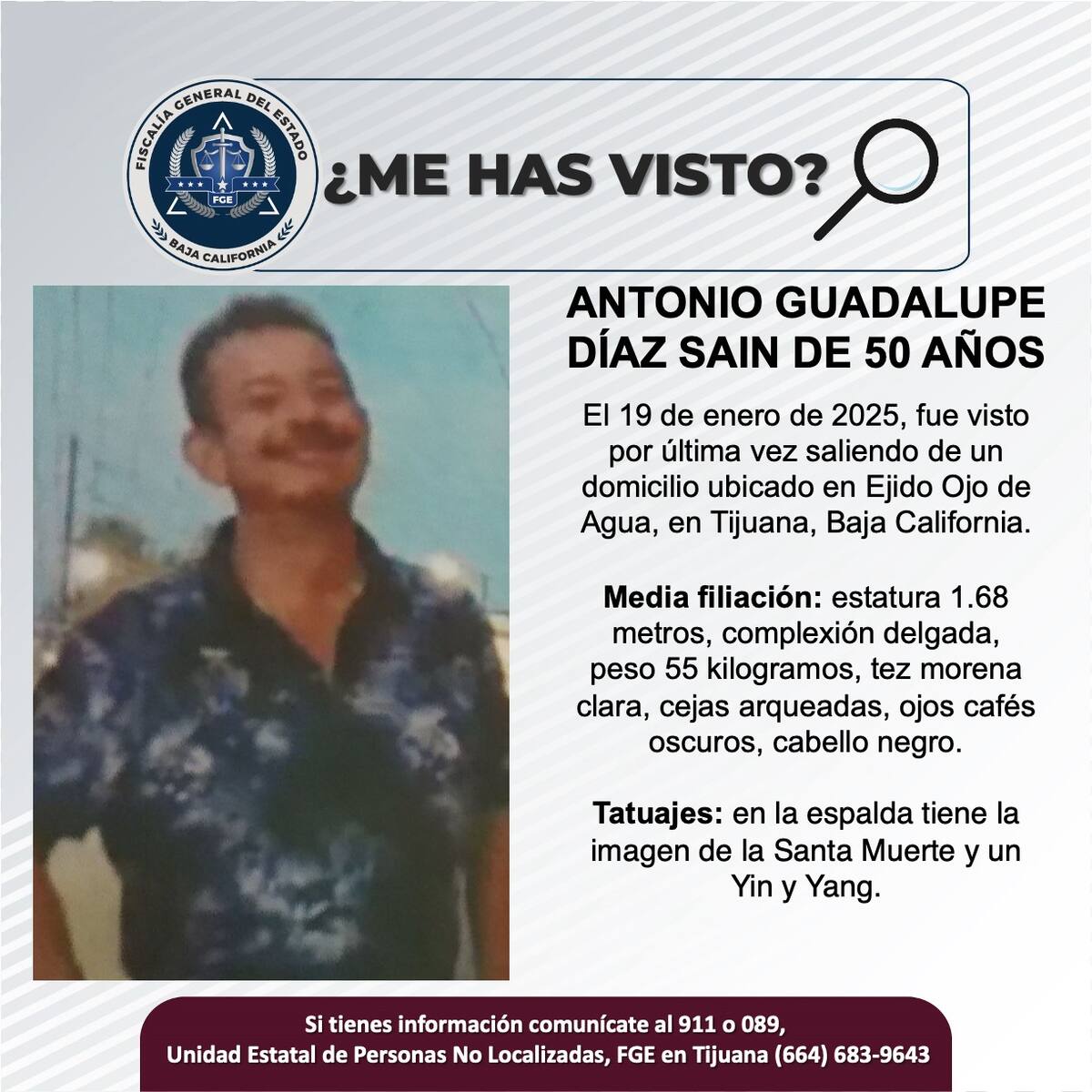 Antonio Guadalupe Díaz Sain fue visto por última vez el 19 de enero de 2025.