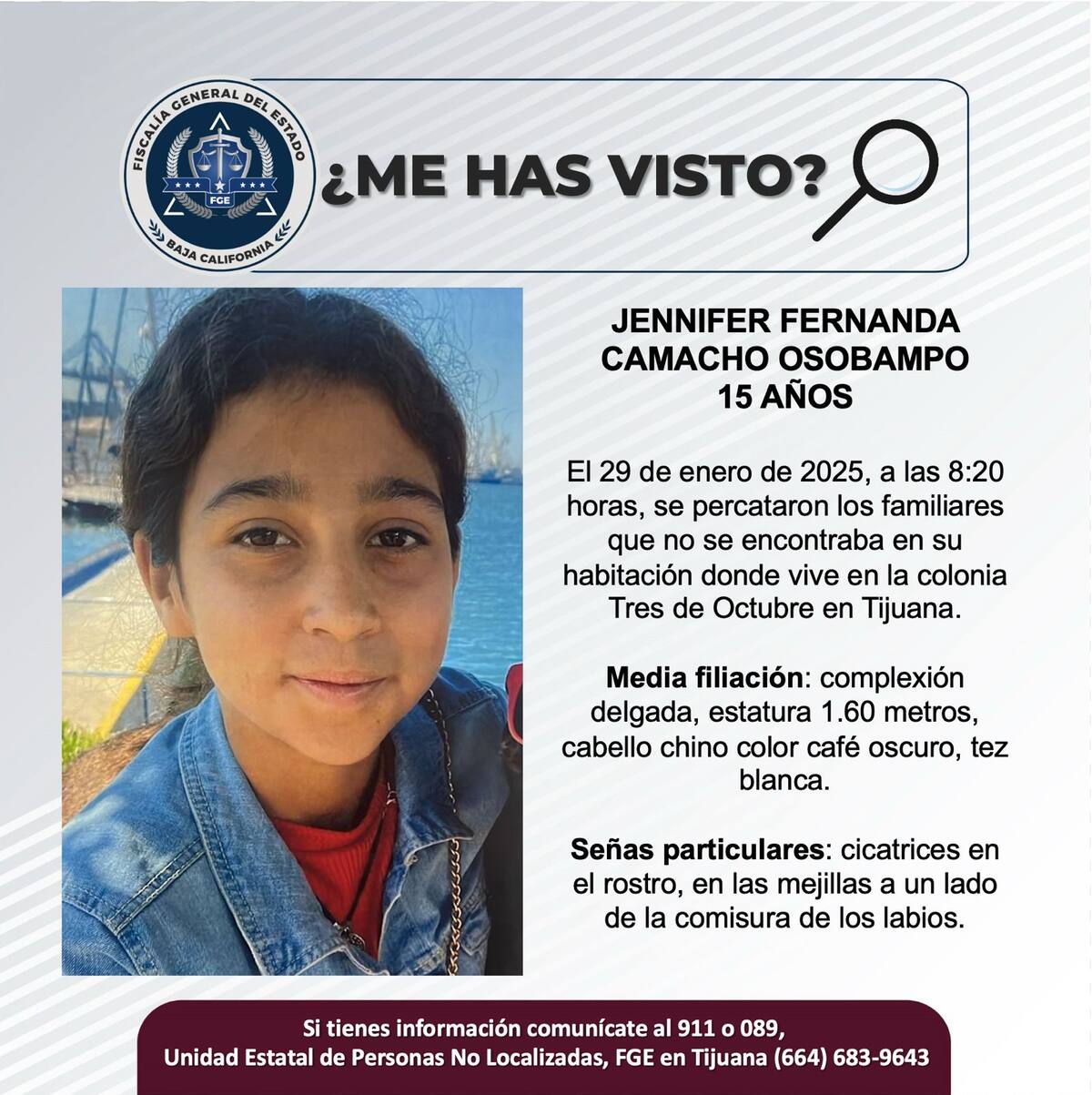 Jennifer Fernanda Camacho Osobampo fue vista por última vez el 29 de enero de 2025.