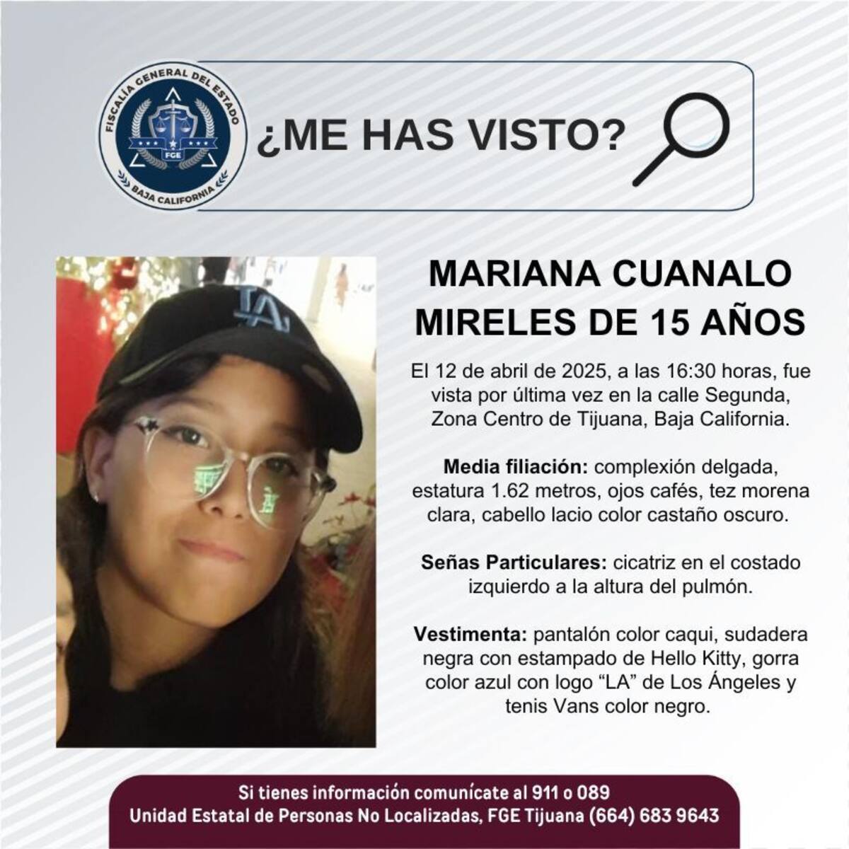 Mariana Cuanalo Mireles fue vista por última vez el 12 de abril de 2025.