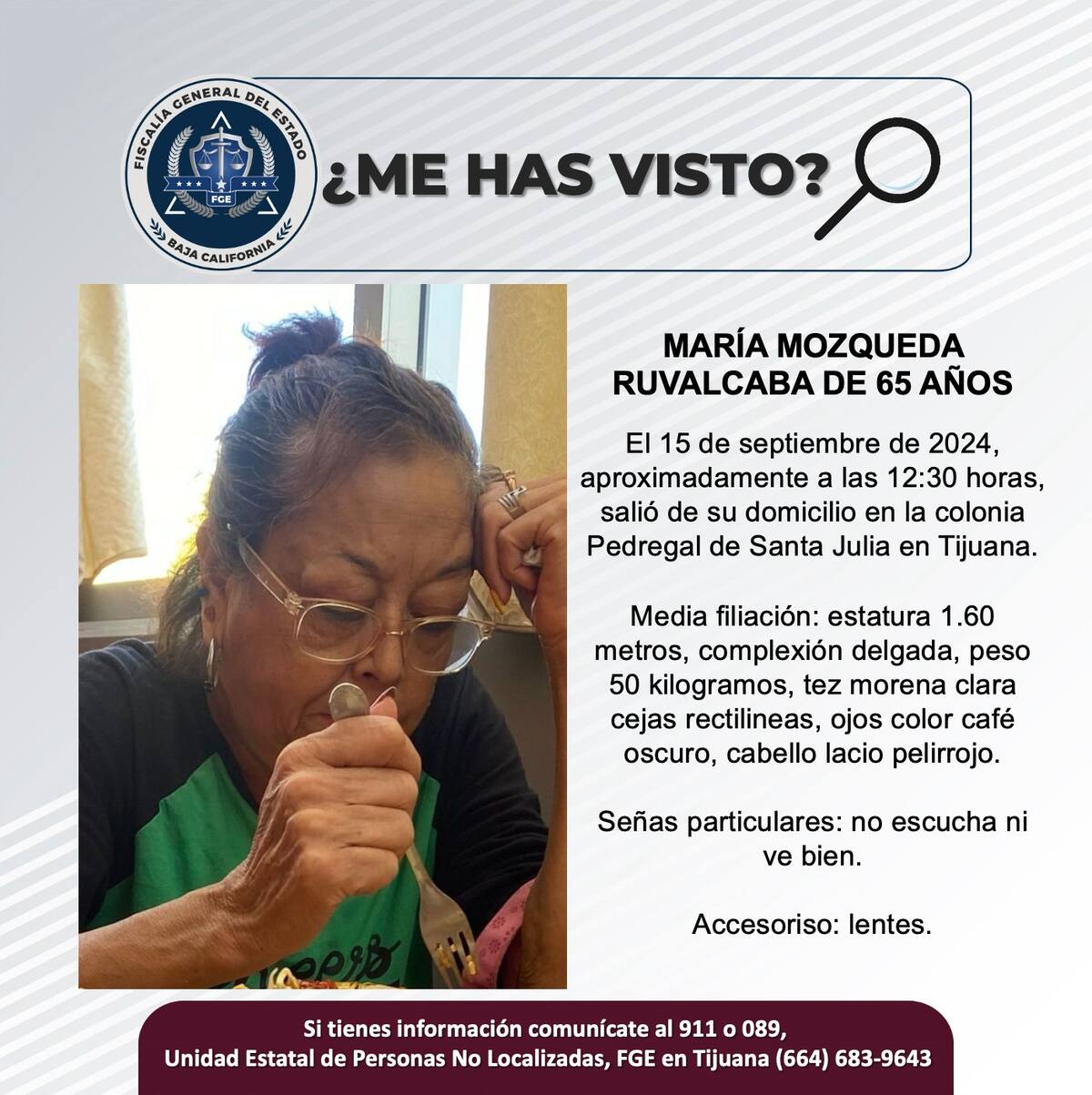 María Mozqueda Ruvalcaba fue vista por última vez el 15 de septiembre del 2024.