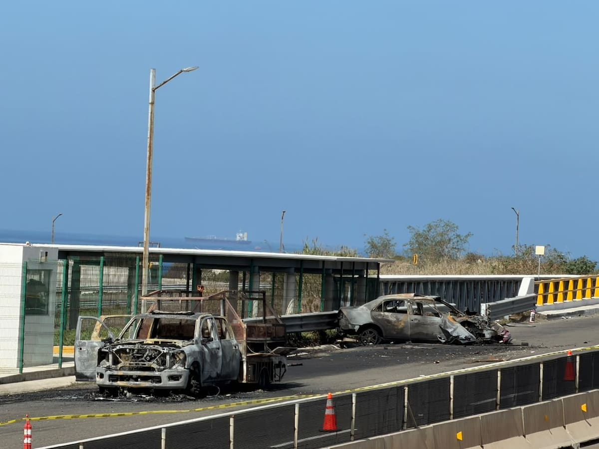 Una mujer murió calcinada y un hombre sufrió quemaduras graves tras un choque e incendio cerca de la desviación al bulevar 2000, en la carretera Escénica. Foto: Border Zoom