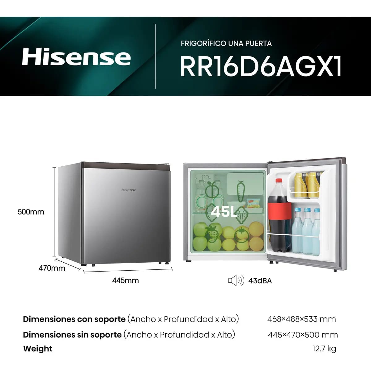 frigobar modelo RR16D6AGX1 de 1.6 pies cúbicos | Mercado Libre