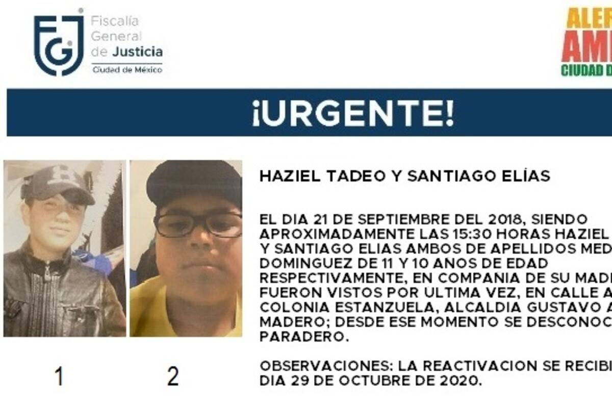 Activan Alerta Amber para localizar a dos menores de edad, quienes desaparecieron hace 2 años en la CDMX