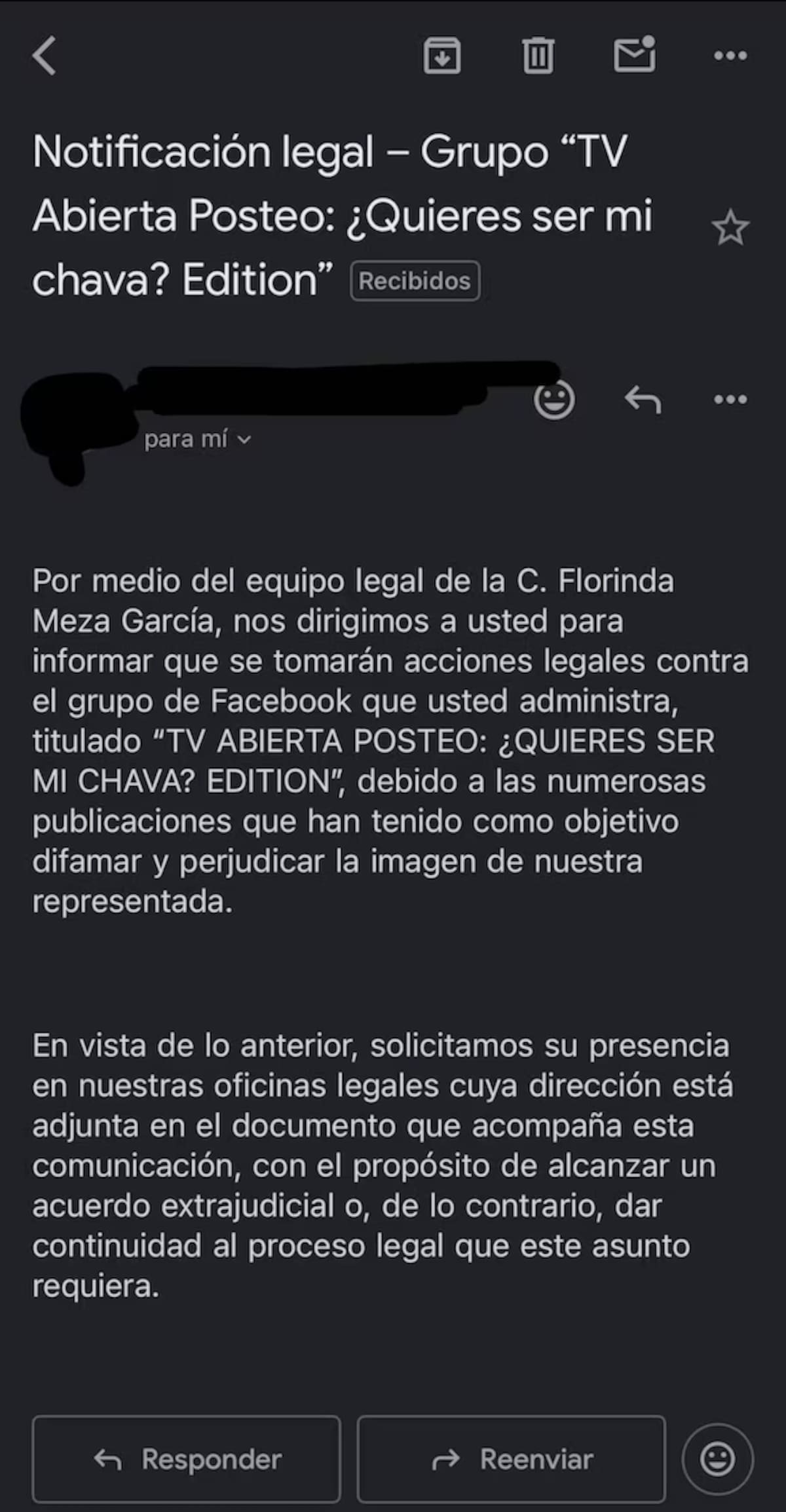 Los administradores del grupo de Facebook recibieron advertencias de presuntos colaboradores de Florinda Meza. | Captura de pantalla: Facebook.