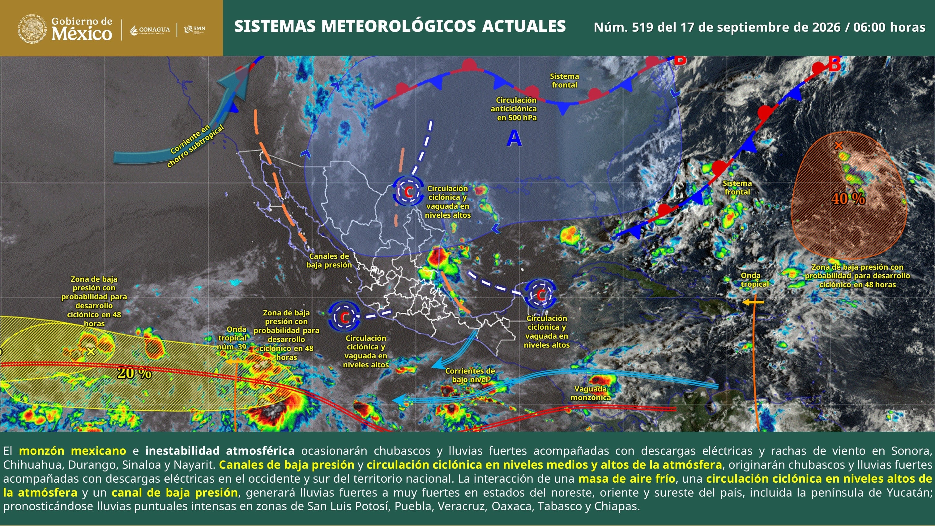 Imagen de los sistemas meteorológicos actuales / conagua