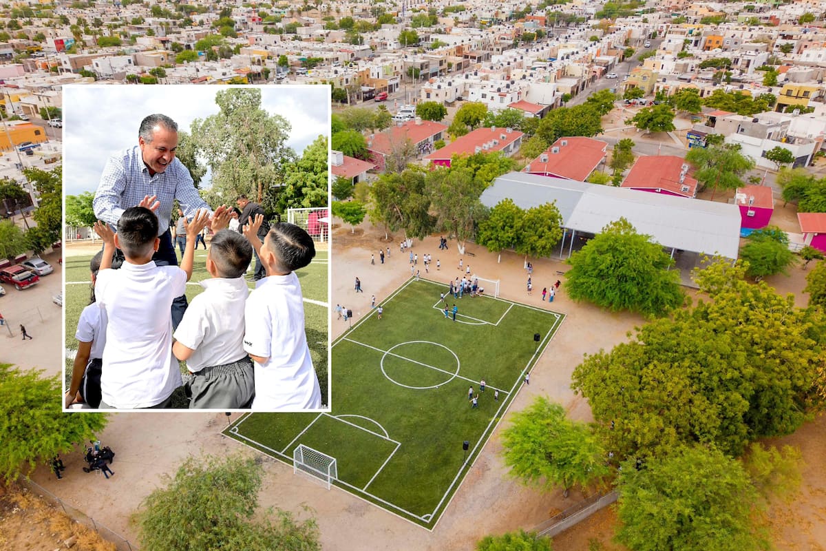 Estrenan cancha de futbol en escuela primaria de Las Lomas en Hermosillo