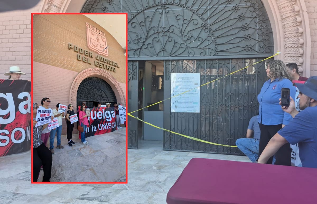 Integrantes del sindicato se manifestaron en el edificio judicial y señalaron que mantienen acciones ante la falta de avances en el conflicto laboral en la Universidad de Sonora. FOTOS: JULIÁN ORTEGA