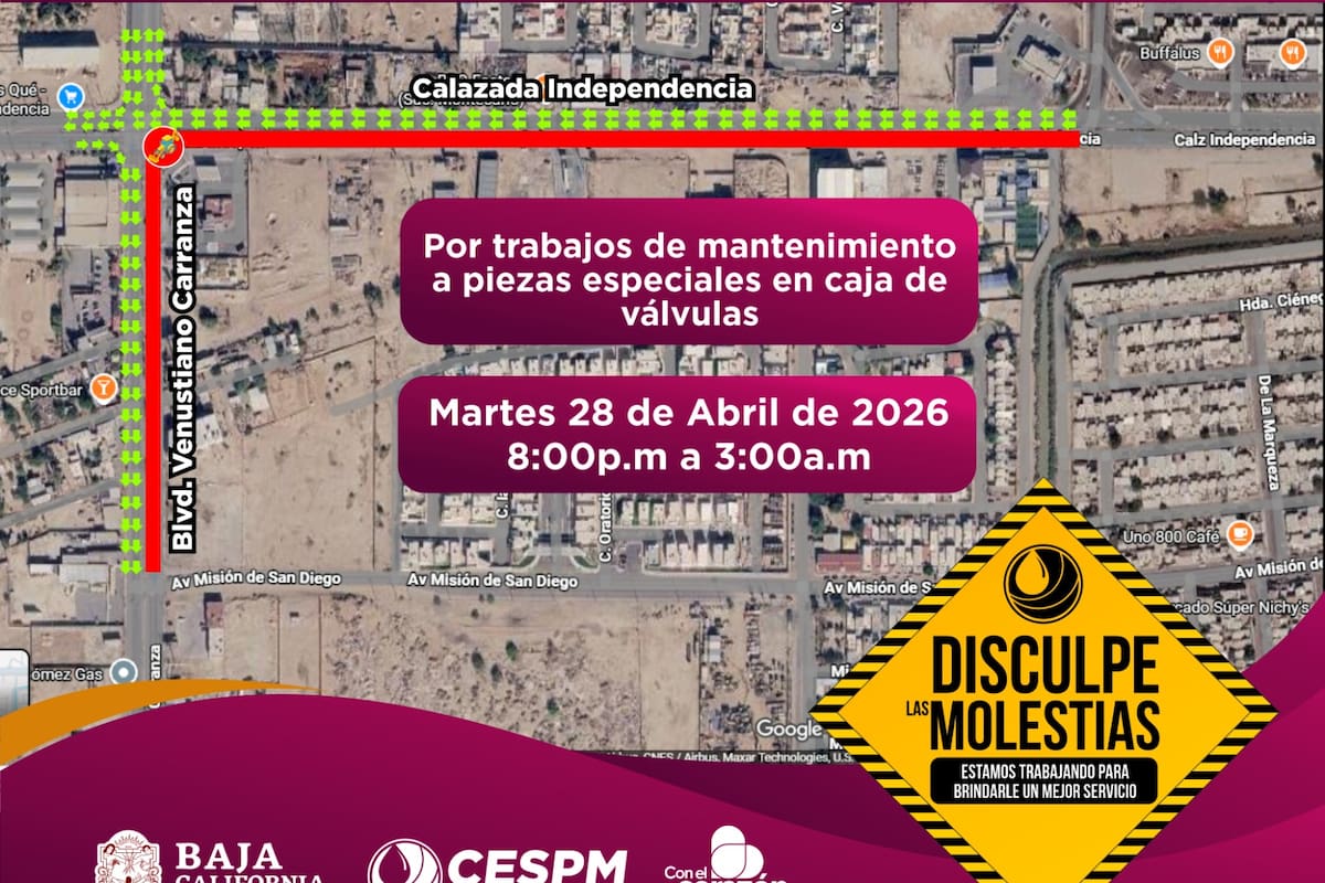 Habrá cierre temporal en Calzada Independencia y bulevar Carranza por trabajos de CESPM