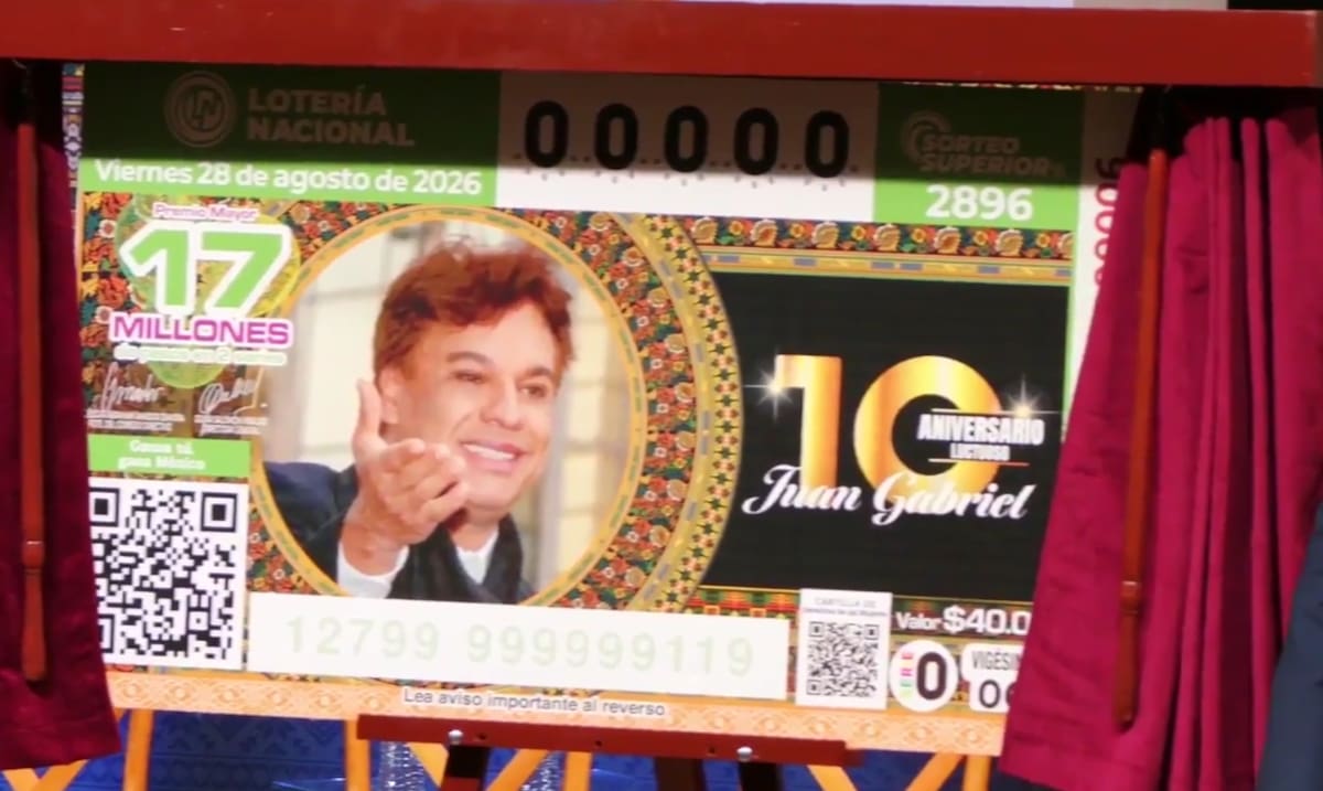 Billete conmemorativo de la Lotería Nacional dedicado a Juan Gabriel por el décimo aniversario de su fallecimiento.