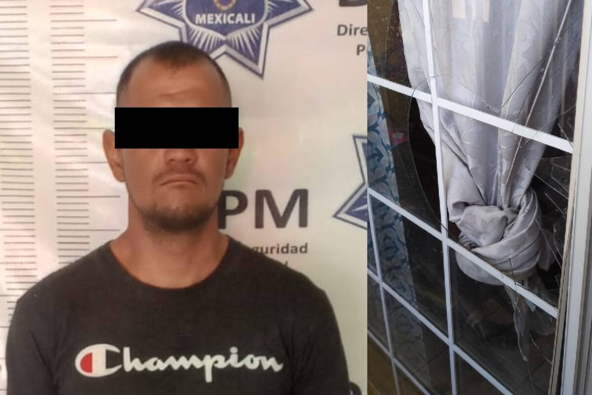 Detienen a sujeto por dañar un domicilio con una loseta