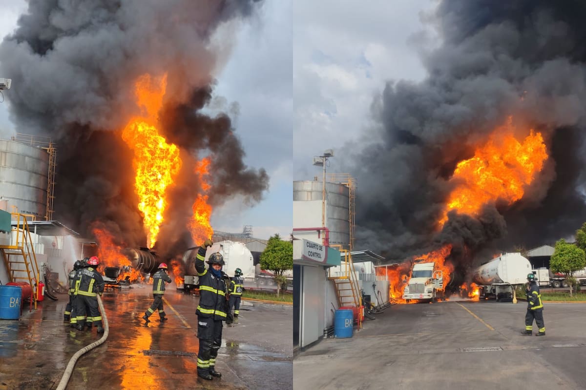 Explosión e incendio de dos pipas con diésel en Tlalnepantla deja tres personas con quemaduras