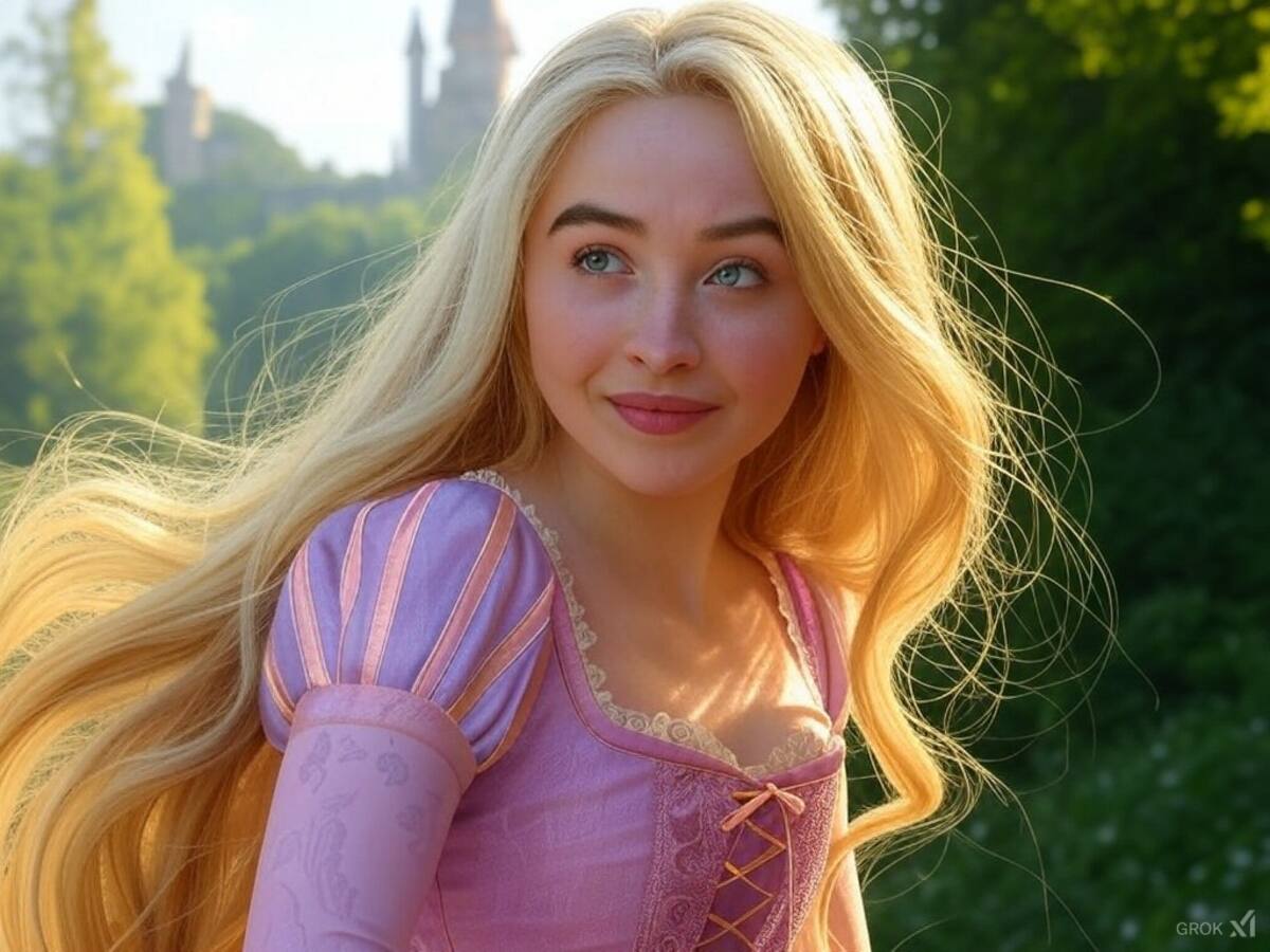 Así se vería Sabrina Carpenter si fuera Rapunzel en el Live action de Enredados. / Foto: Grok