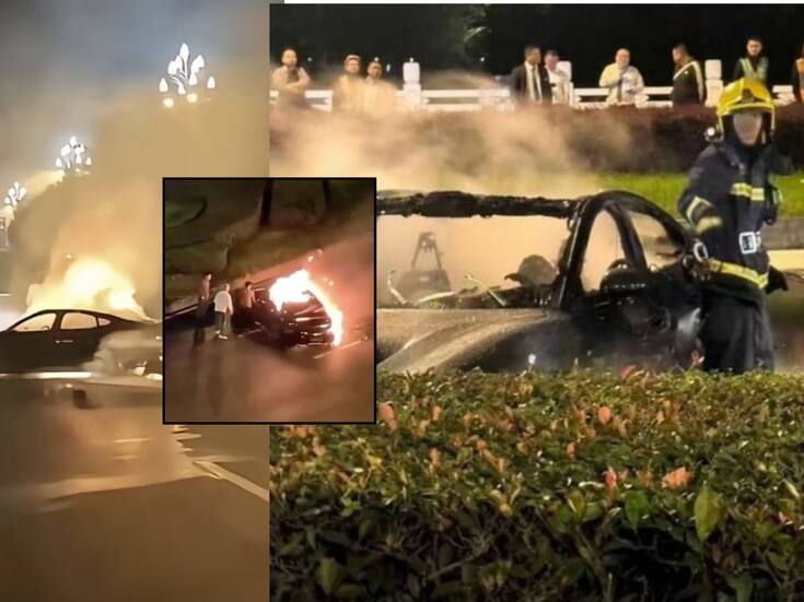 Accidente automovilístico dejó a un hombre atrapado y calcinado dentro de su auto eléctrico; las puertas no se abrieron