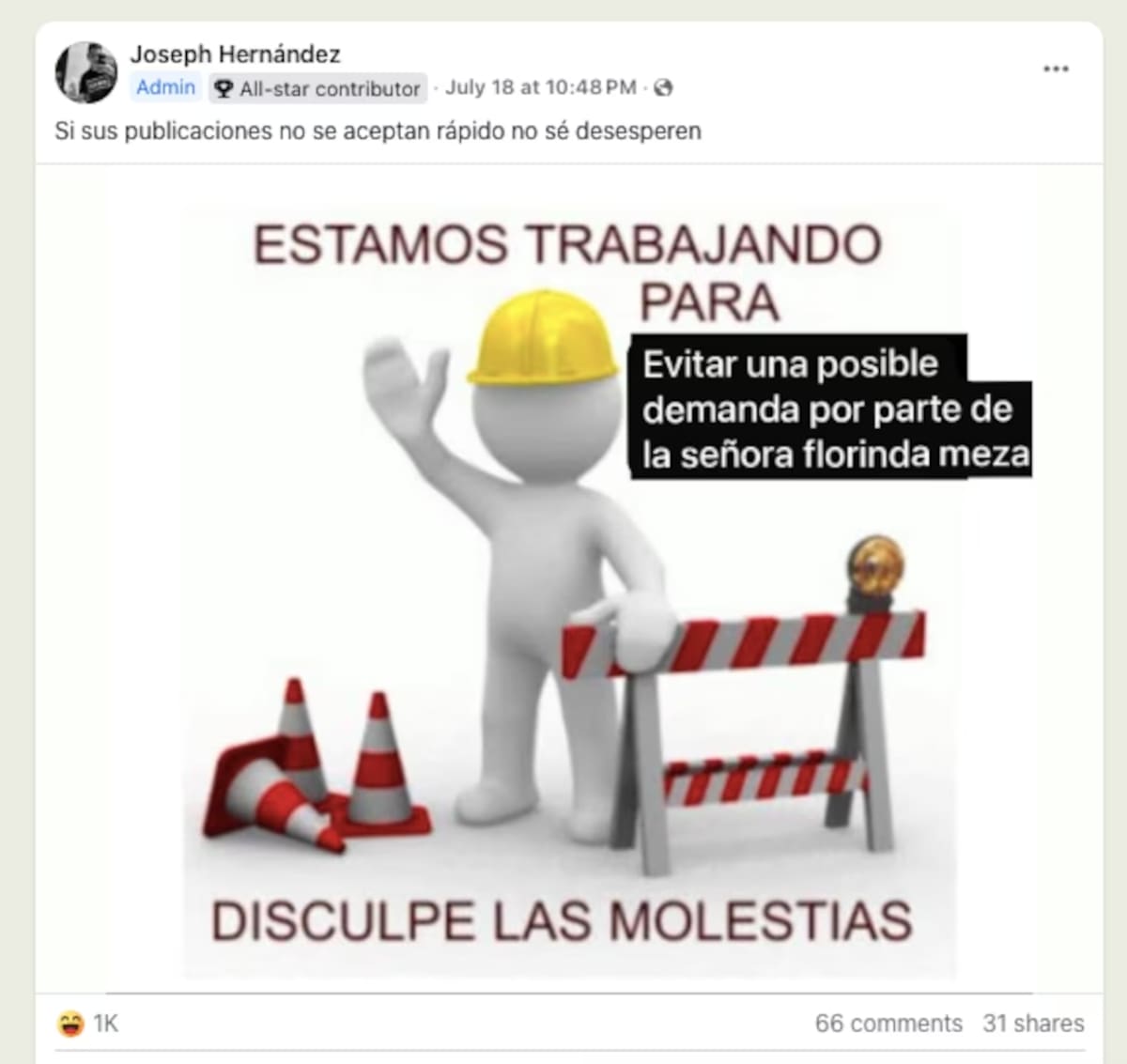 Miembros del grupo compartieron diversos memes sobre la situación legal con Florinda Meza. | Captura de pantalla: Facebook