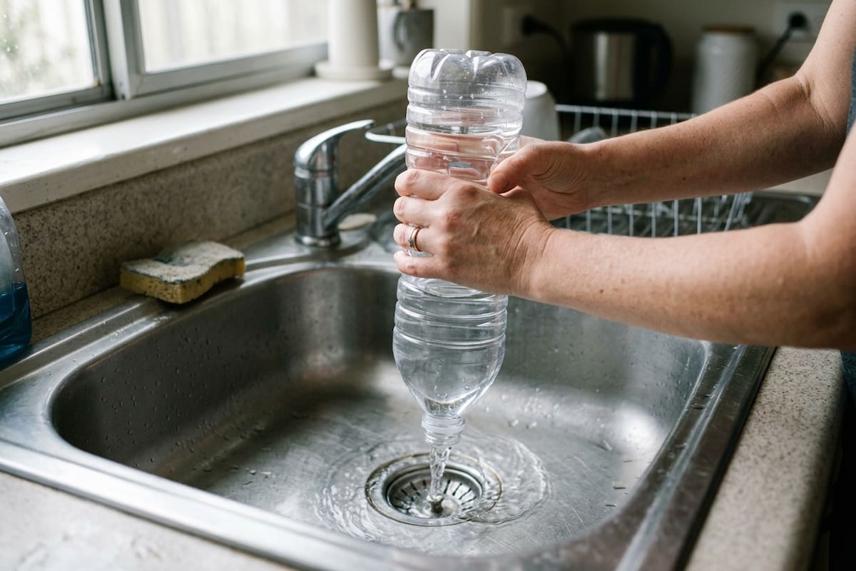 El sencillo método de la botella con agua para destapar el fregadero cuando el desagüe comienza a bajar lentamente y cómo aplicarlo correctamente para mover los residuos