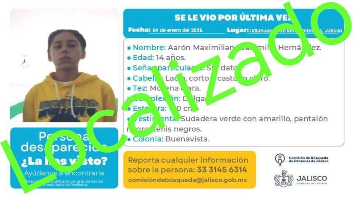 La Comisión Estatal de Búsqueda de Jalisco informó que los jóvenes ya fueron localizados y que no hay indicios de delito, luego de varios días de movilización y difusión de fichas.