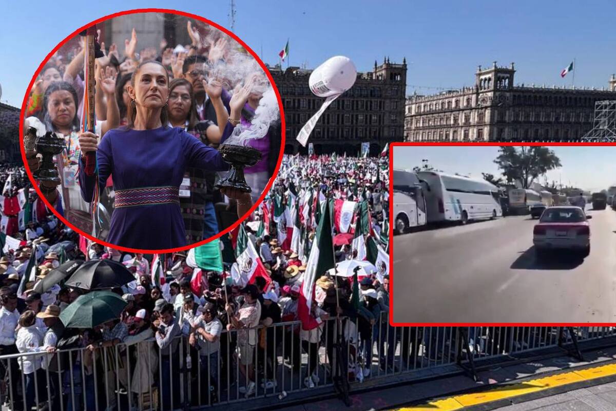 Lleno en el Zócalo por asamblea convocada por Sheinbaum; reportan decenas de camiones a los alrededores trasladando a simpatizantes
