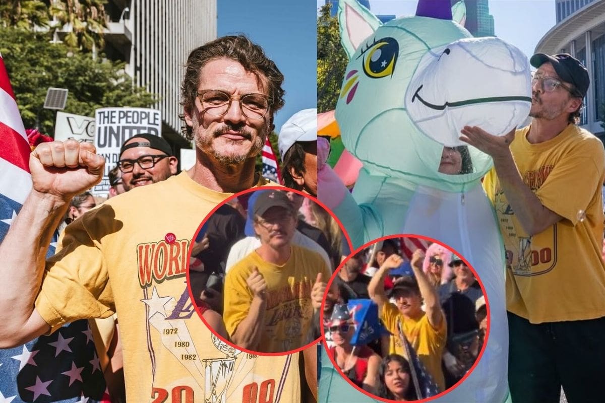 Pedro Pascal se vuelve viral por bailar al ritmo de “La del moño colorado” durante protesta contra ICE en Los Ángeles