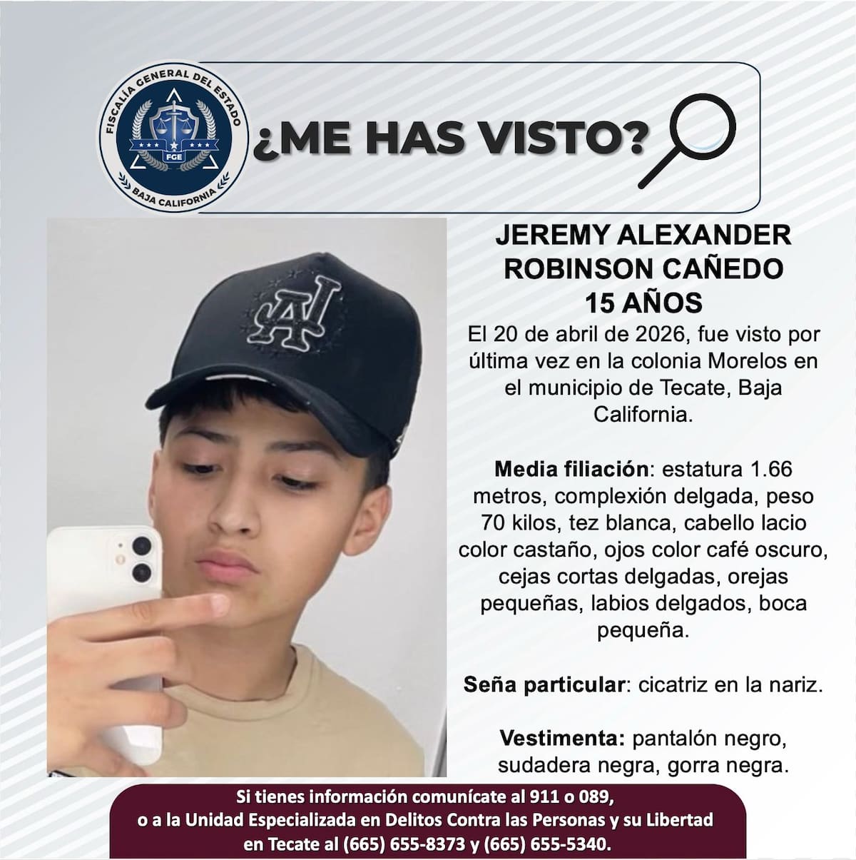 Fue visto por última vez el 20 de abril de 2026.