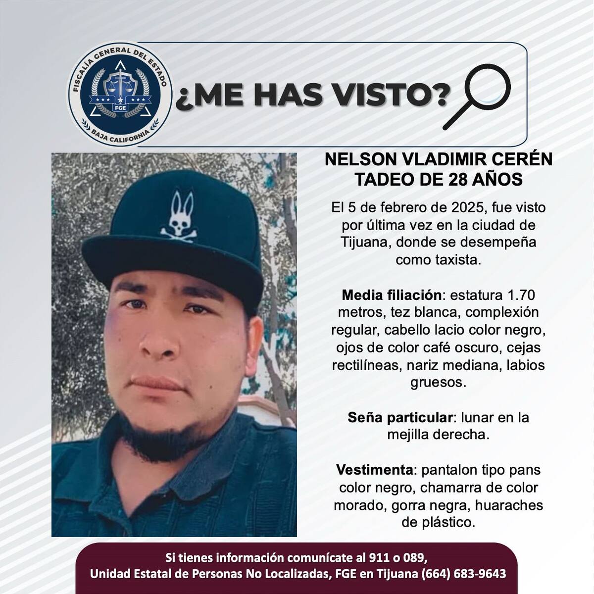 Nelson Vladimir Cerén Tadeo fue visto por última vez el 5 de febrero del 2025.