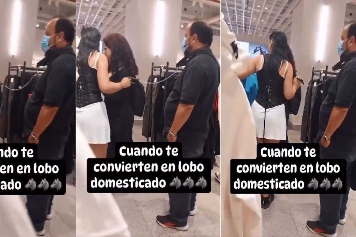 VIDEO: Captan a hombre con correa en el cuello jalado por su pareja en centro comercial