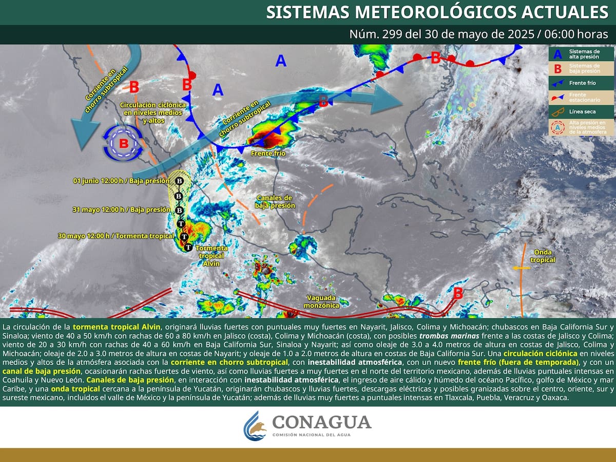 Trayectoria de la tormenta tropical Alvin. | Crédito: SMN (Conagua)