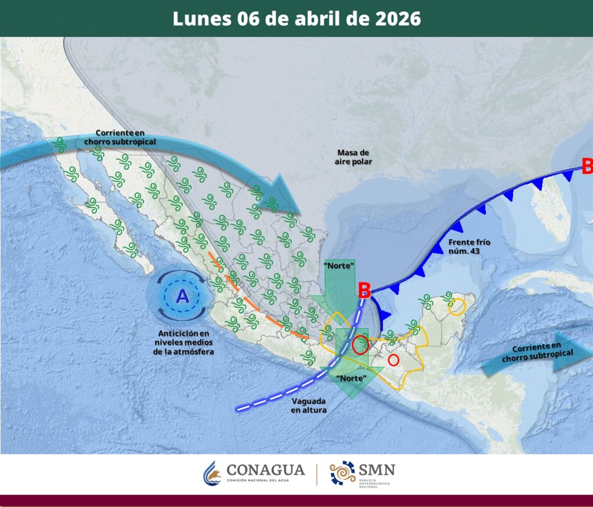 Pronóstico del clima para el lunes 6 de abril del 2026. | Crédito: SMN