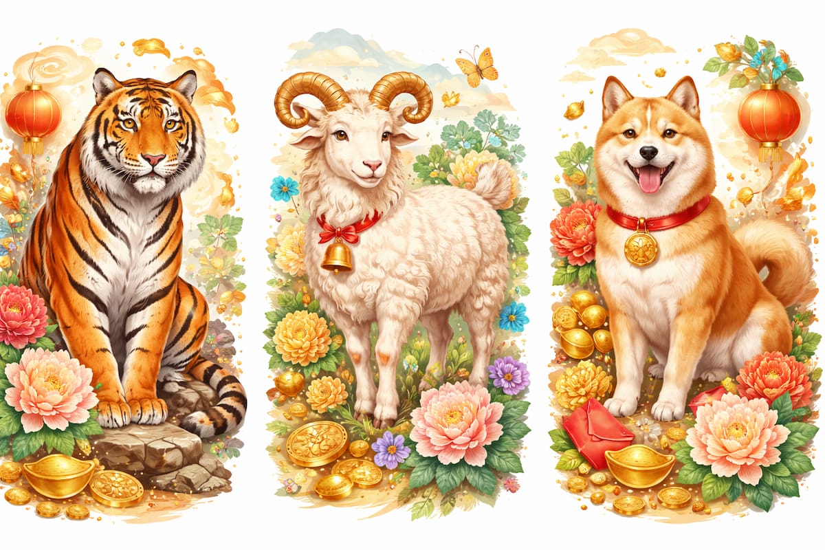 Tigre, Cabra y Perro, tres de los signos del horóscopo chino que, según las predicciones para 2026, podrían atraer oportunidades, estabilidad y crecimiento durante el Año del Caballo de Fuego.