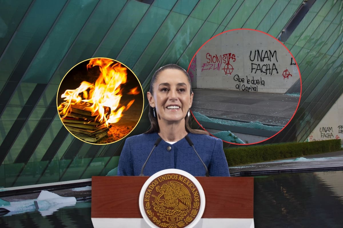 Sheinbaum llama “fascistas” a protestantes de la marcha contra la gentrificación en CDMX por quema de libros en Ciudad Universitaria