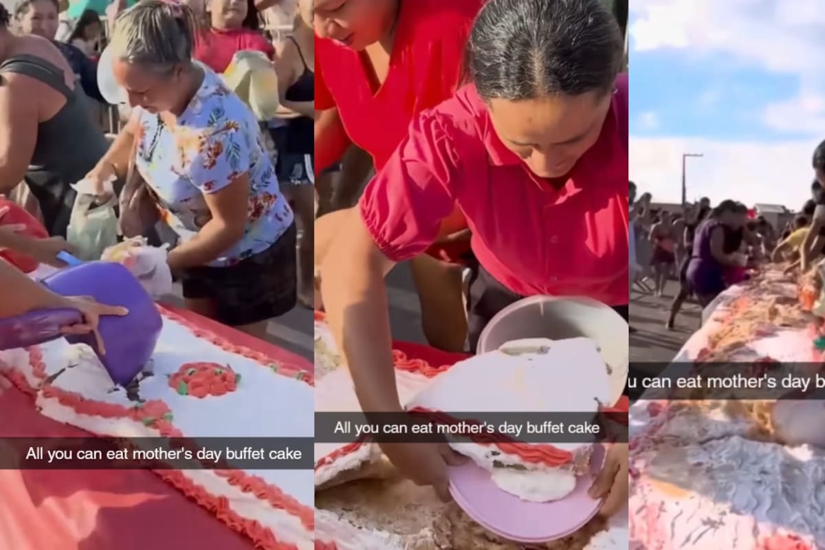 “Era un gran pastel del Día de la Madre, pero causó controversia”: mujeres intentan llevarse lo más posible y se hacen virales