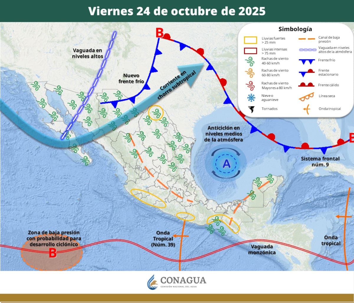 Pronóstico para el viernes 24 de octubre. | Crédito: SMN