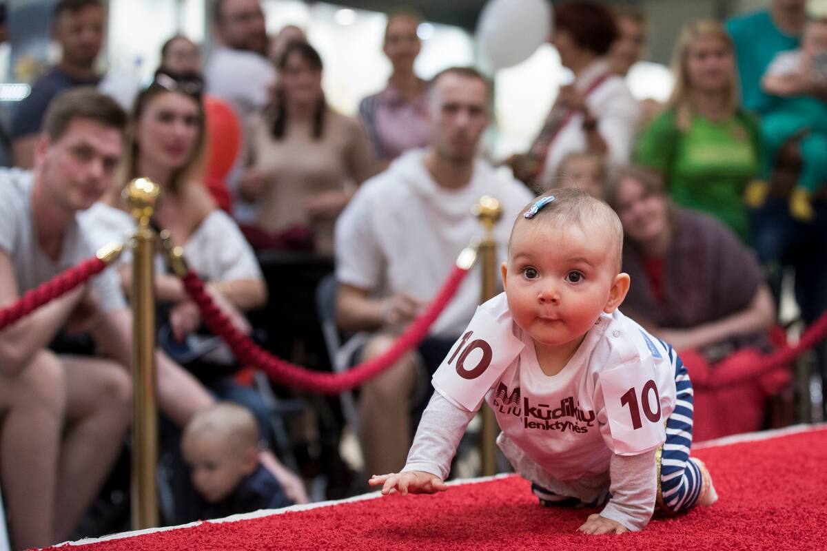 Bebés gatean hacia la meta durante carrera en Lituania