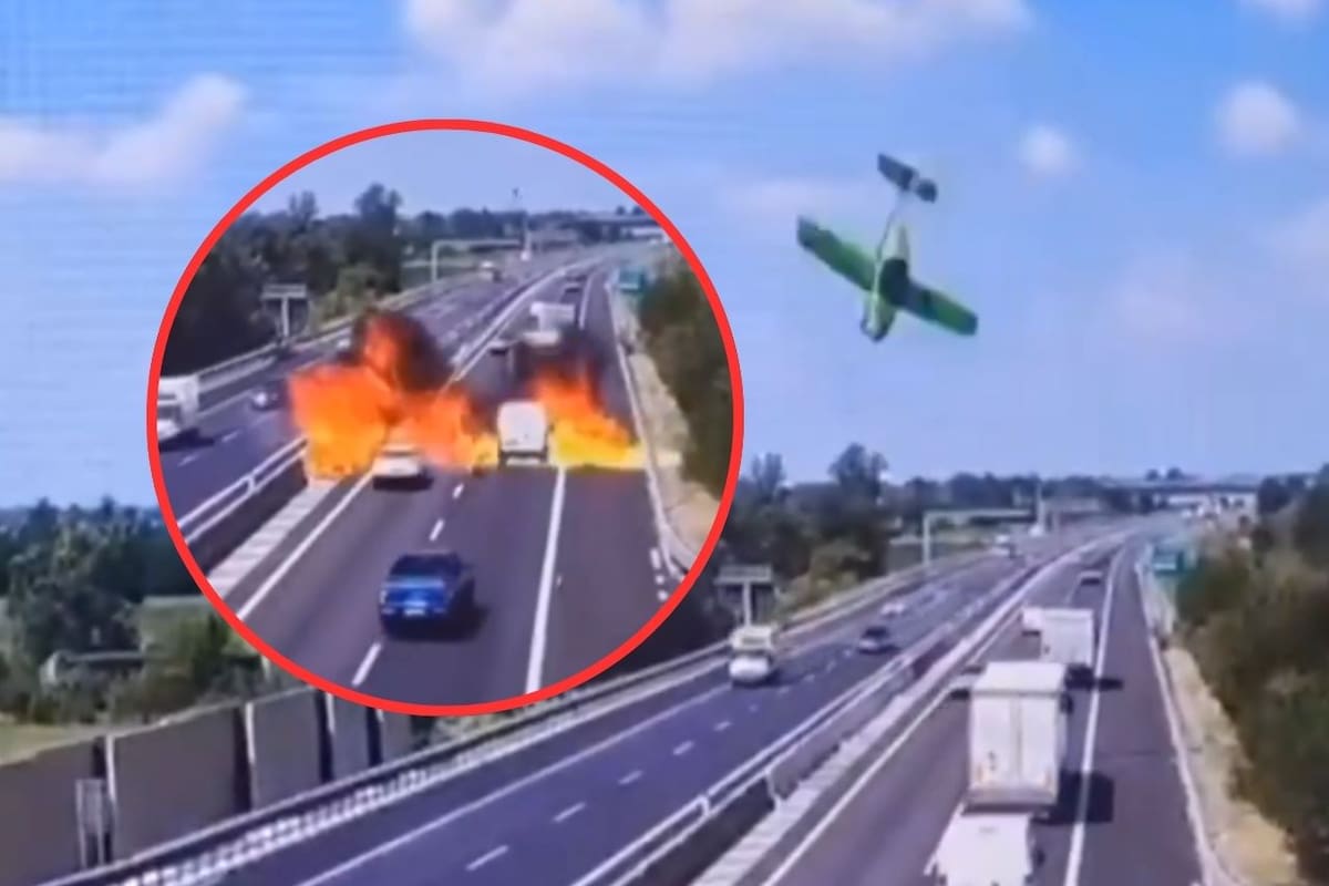 Avioneta se estrella en autopista de Italia y deja dos muertos
