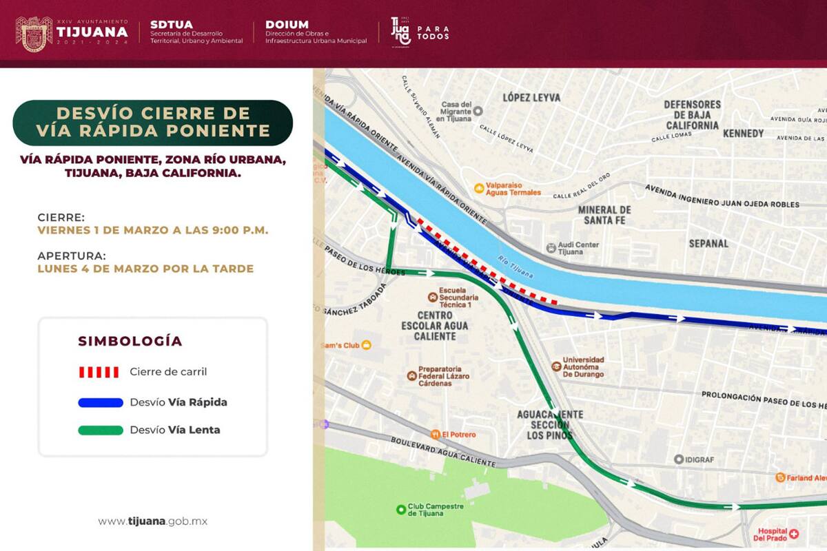 Cerrarán tramo de la Vía Rápida Poniente por hundimiento