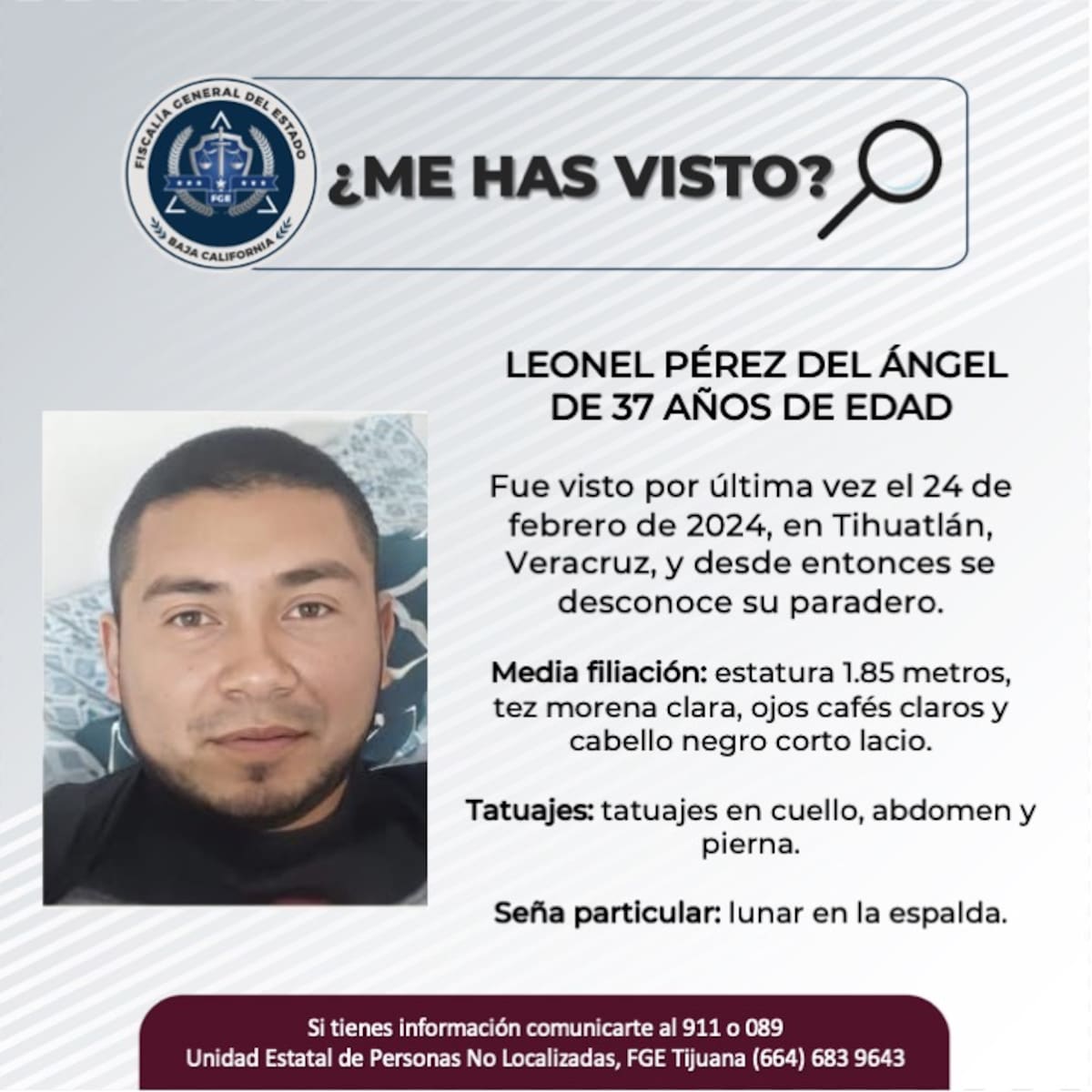 Fue visto por última vez el 24 de febrero de 2024.