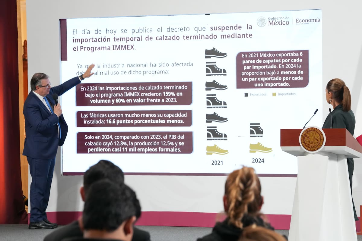 Ebrard anuncia suspensión de importación temporal de calzado. | Crédito: Presidencia