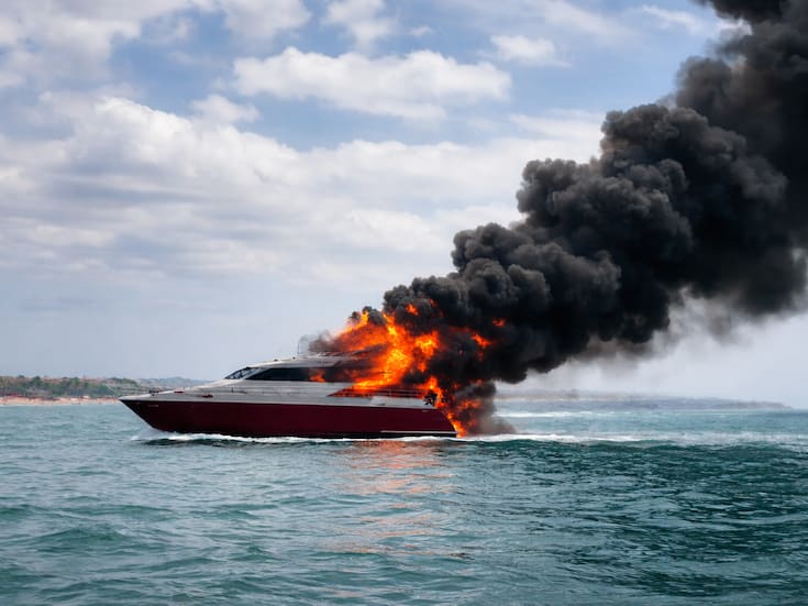 Yate turístico se incendia frente a las costas de Yucatán, Marina rescata a dos tripulantes y la embarcación es pérdida total