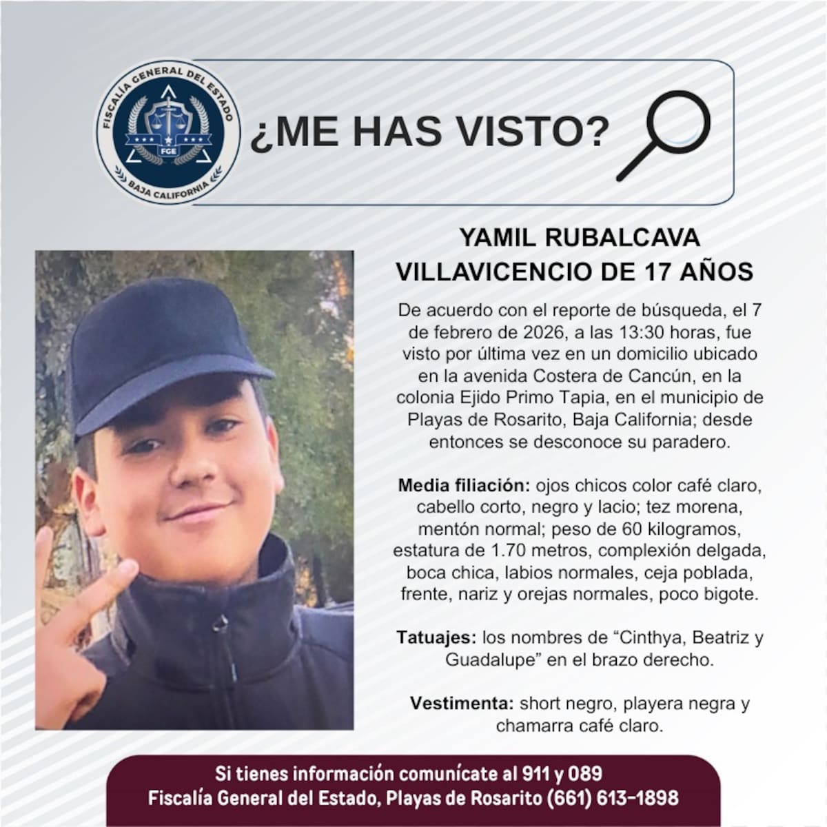 Fue visto por última vez el 7 de febrero de 2026.