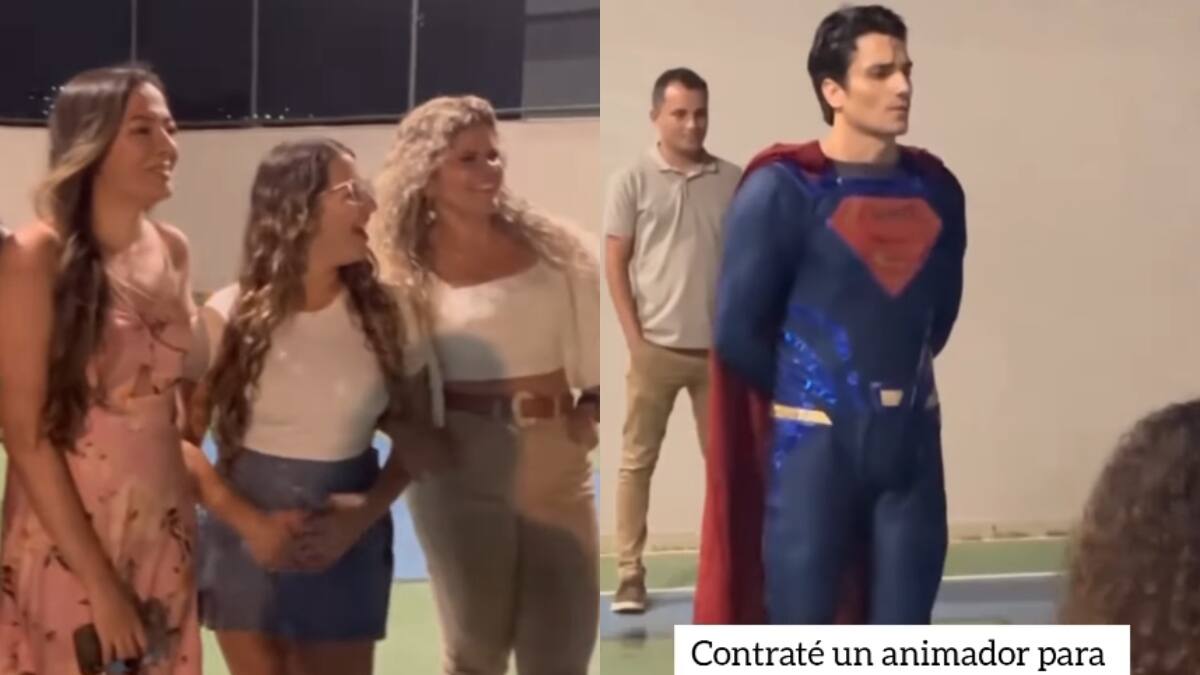 Madres se distraen y quedan impresionadas con un Superman en una piñata infantil