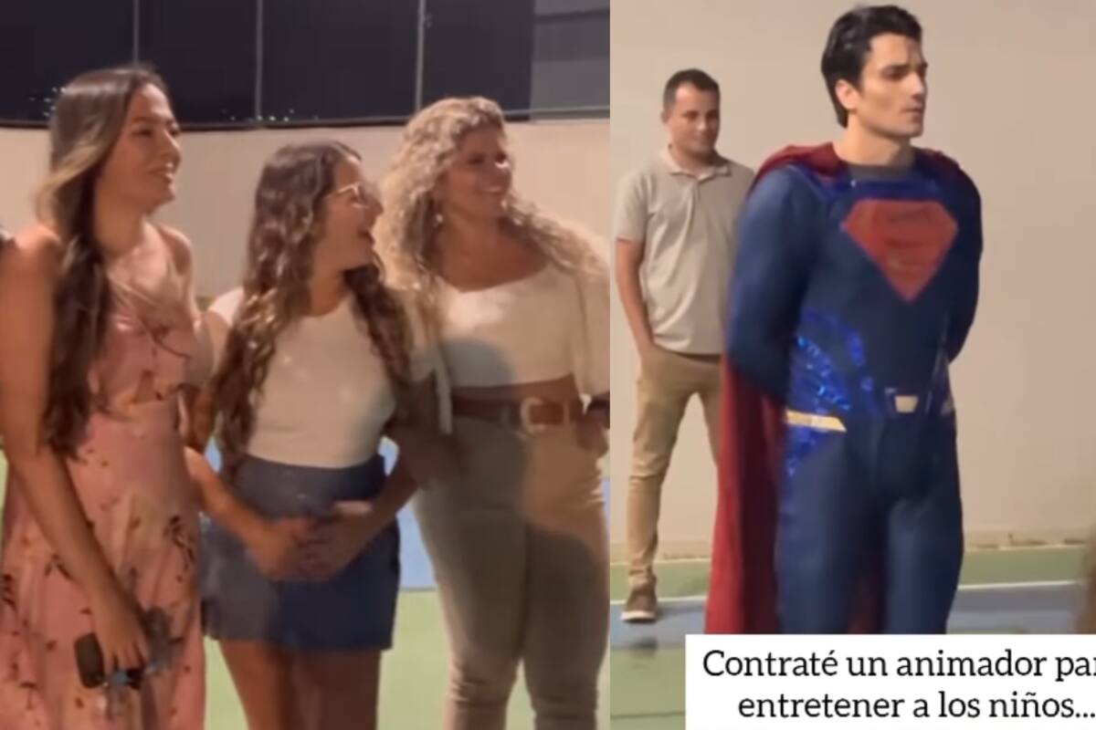 Madres se distraen y quedan impresionadas con un Superman en una piñata infantil