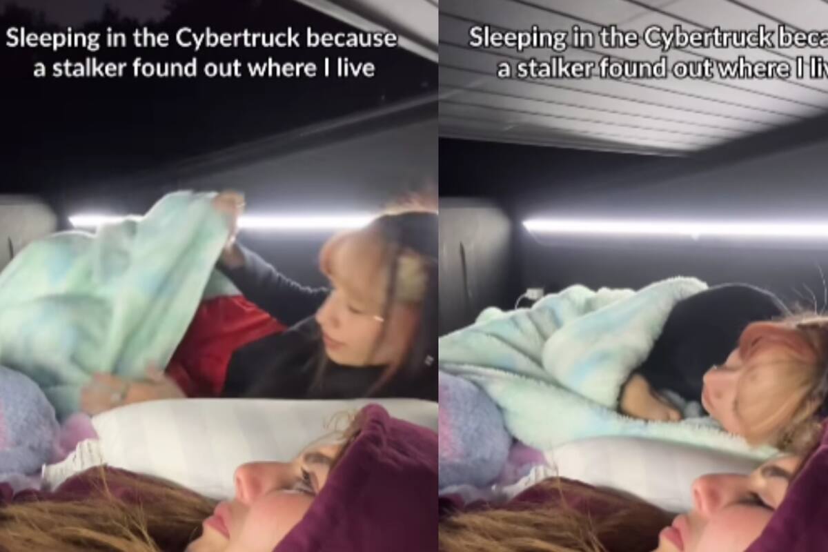 Influencer se graba durmiendo en su Cybertruck tras ser acosada por un stalker que descubrió dónde vive