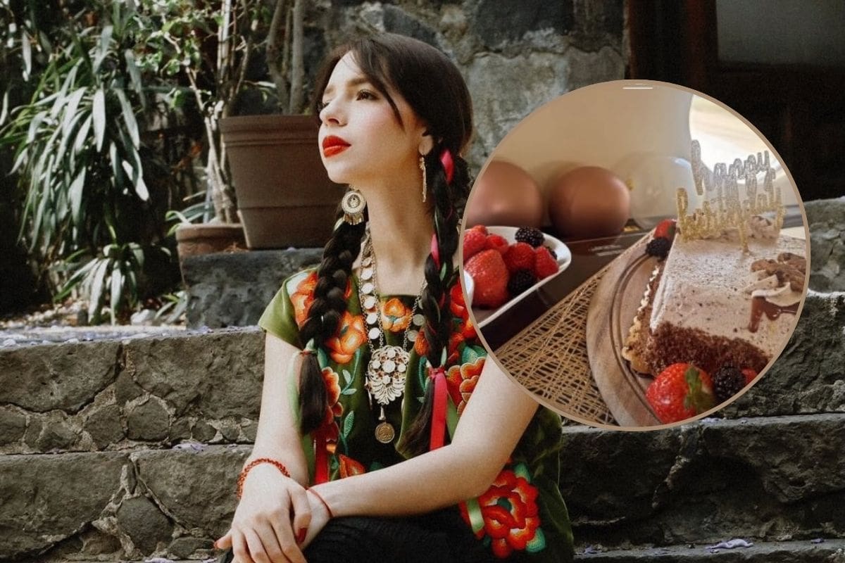 Ángela Aguilar inicia los festejos de su cumpleaños 22 y presume pastel en su jet privado