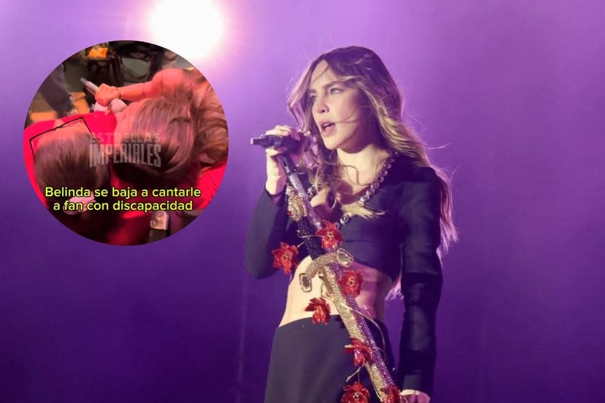 Belinda conmueve en San Luis Potosí al bajar del escenario para cantarle a una fan con discapacidad