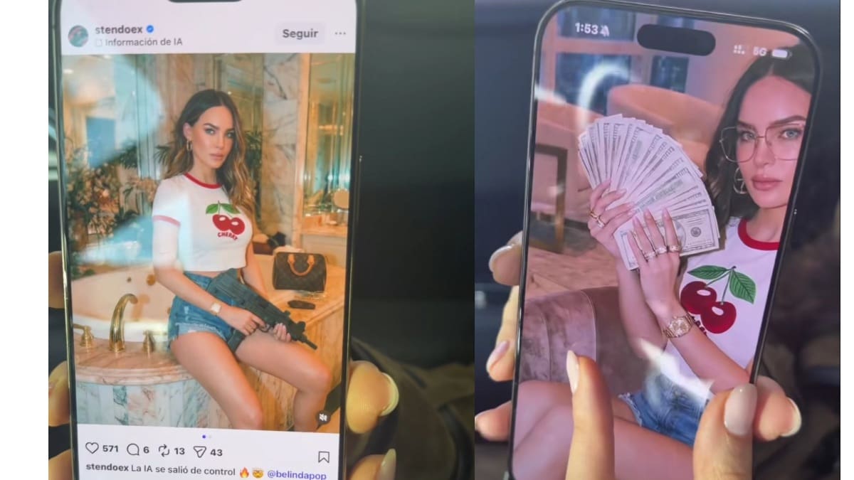 Belinda reaccionó con humor a imágenes creadas con inteligencia artificial donde aparece rodeada de lujo, dinero y una estética que no corresponde a su imagen real.