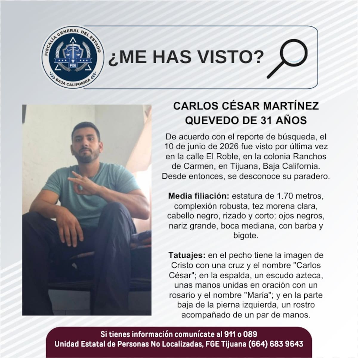 Fue visto por última vez el 10 de junio de 2026.