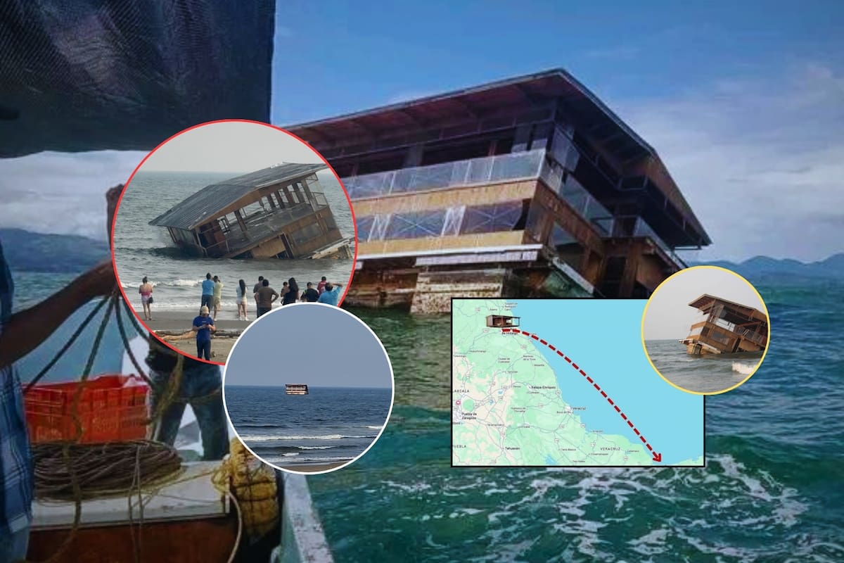 Restaurante “El Atracadero” se desprendió del malecón de Veracruz por las fuertes lluvias y viajó flotando más de 500 km durante 8 días hasta llegar a Coatzacoalcos (Fotos y videos)