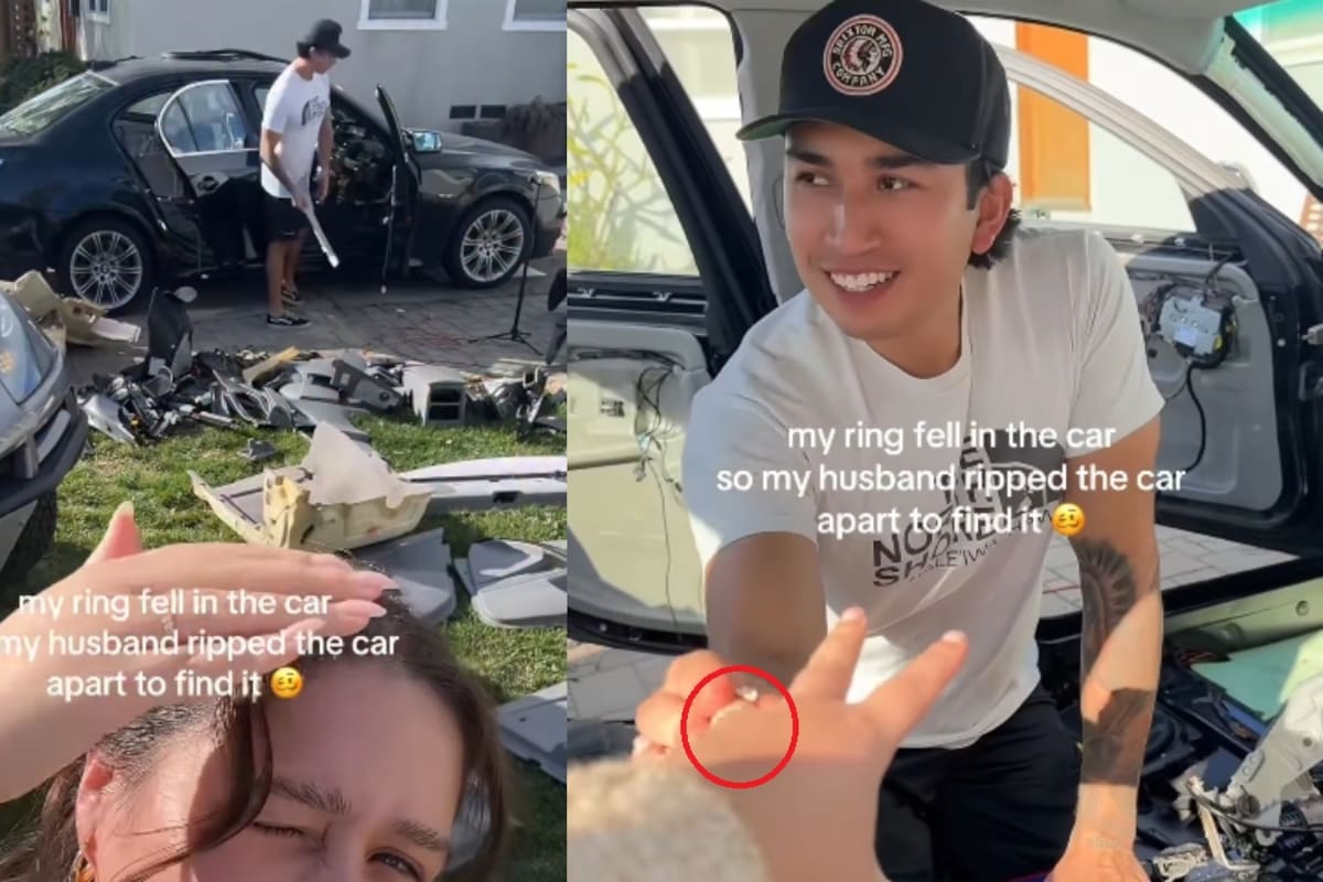 Mujer muestra cómo su esposo destrozó el auto para encontrar el anillo de bodas perdido