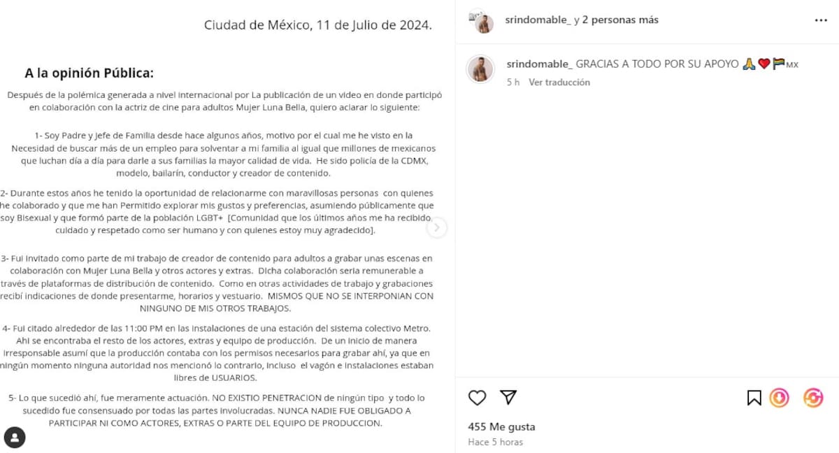 Sr. Indomable rompe el silencio sobre el video en el metro con Luna Bella / Instagram: @srindomable_