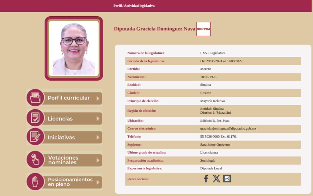 Perfil de la Diputada Graciela Domínguez Nava. | Especial