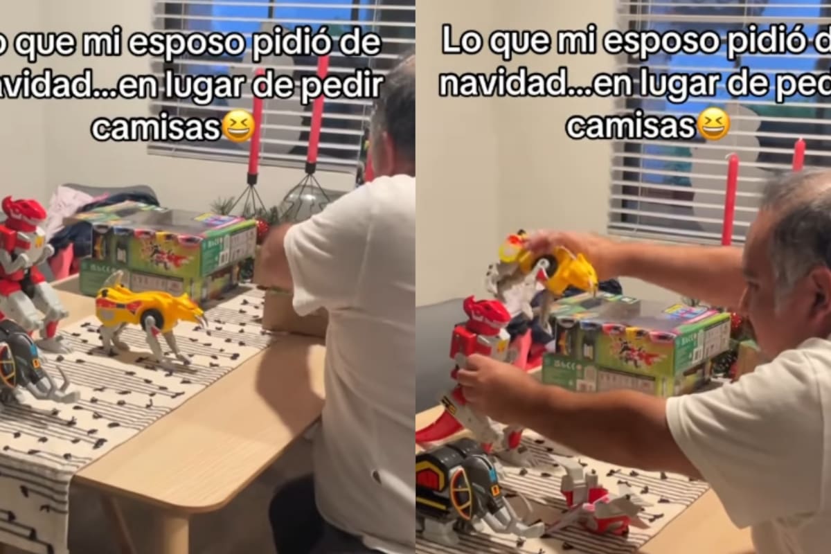 “Todos los hombres somos ese señor”: mujer graba a su esposo jugando con sus Power Rangers mientras canta el tema como un niño